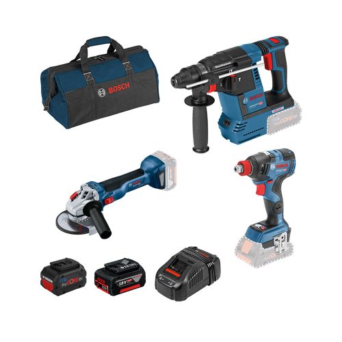 Bosch GBH 18V-26 + GDX 18V-200 C + GWS 18V-10 1x5,0 Ah  1x8,0 Ah szett