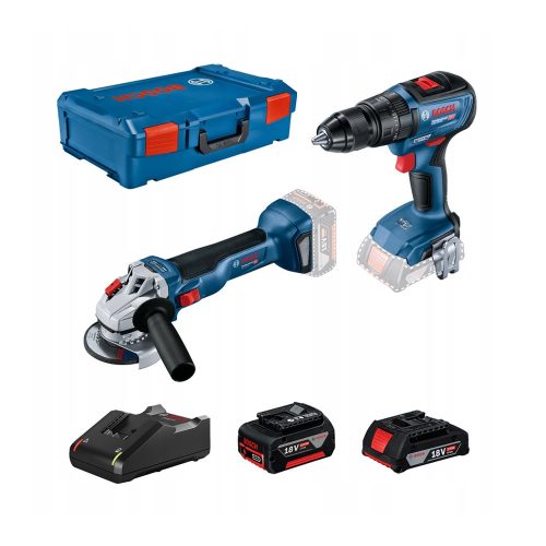 Bosch GWS 18V-10+GSB 18V-50 gépszett 1x2Ah 1x5Ah Kofferben