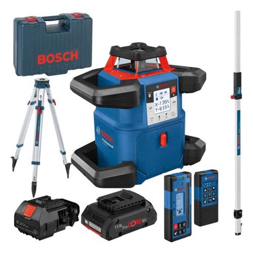 Bosch GRL 600 CHV akkus forgólézer+LR 60 lézervevő+RB 60 tartó+RC 6 távirányító 18V 1x4,0Ah