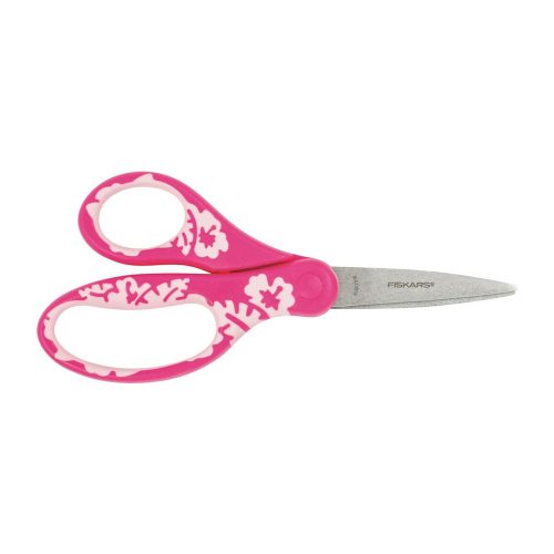 Fiskars gyermekolló, 15 cm, rózsaszín virág motívummal, Softgrip (1027421)