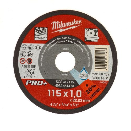 Milwaukee SC41 PRO+ vágókorong fémhez egyenes 115x1mm 200db/cs