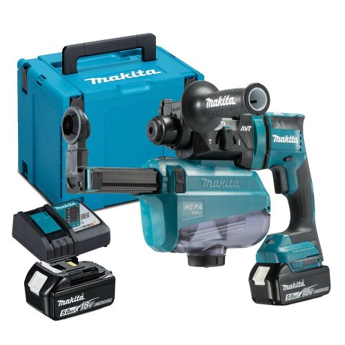 Makita akkus SDS-Plus fúró-vésőkalapács porelszívóval DHR182RTWJ 18V 2x5,0Ah