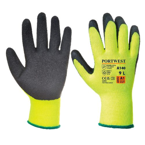 Portwest A140 Thermal latex mártott kesztyű Sárga / Fekete - XL