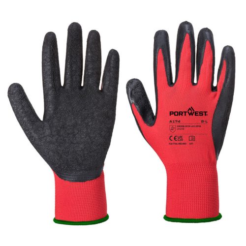 Portwest A174 Flex Grip latex kesztyű Piros / Fekete - XL