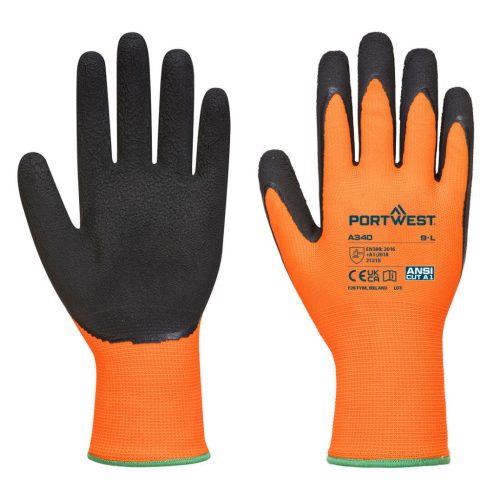 Portwest A340 Hi-Vis Grip védőkesztyű - Latex Narancs / Fekete - S