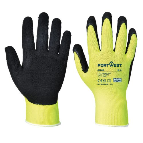 Portwest A340 Hi-Vis Grip védőkesztyű - Latex Sárga / Fekete - XL