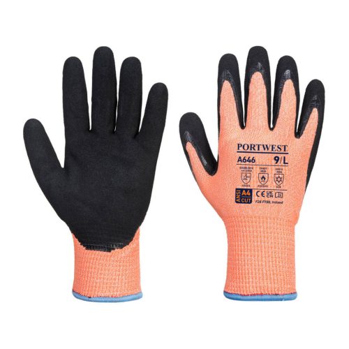 Portwest A646 Vis-Tex Winter HR Cut nitril kesztyű Narancs / Fekete - XXL