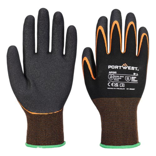 Portwest AP35 Grip 15 dupla nitril mártással ellátott kesztyű Fekete / Narancs - XXL