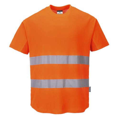 Portwest C394 Hi-Vis pamut póló pamut hálós betétes póló S/S Narancs - M