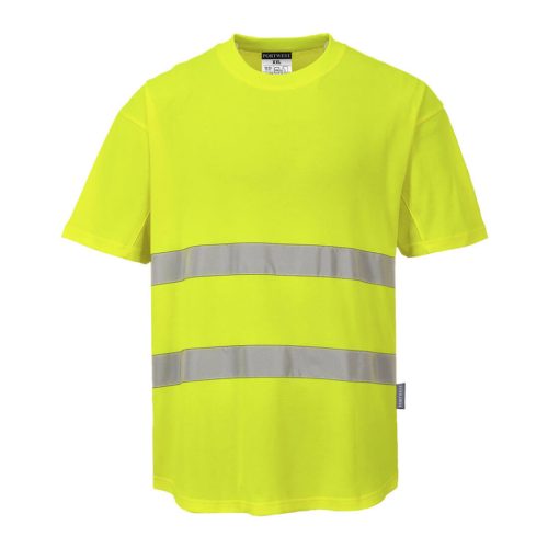 Portwest C394 Hi-Vis pamut póló pamut hálós betétes póló S/S Sárga - S