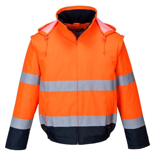 Portwest C464 Hi-Vis 2 az 1-ben kontrasztos Essential Lite bomber kabát Narancs / Navy - L