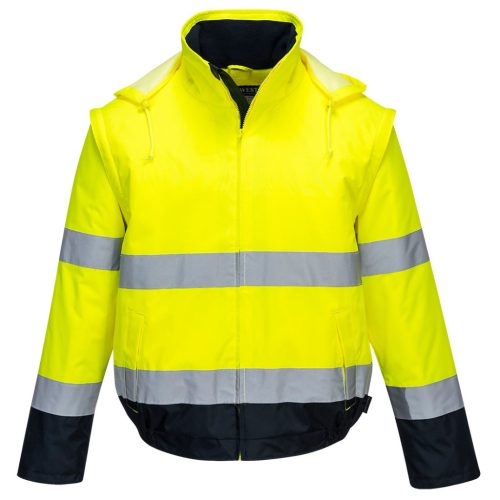 Portwest C464 Hi-Vis 2 az 1-ben kontrasztos Essential Lite bomber kabát Sárga / Navy - XL