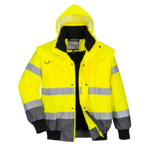 Portwest C465 Hi-Vis 3 az 1-ben kontrasztos bomber dzseki Sárga / Szürke - S