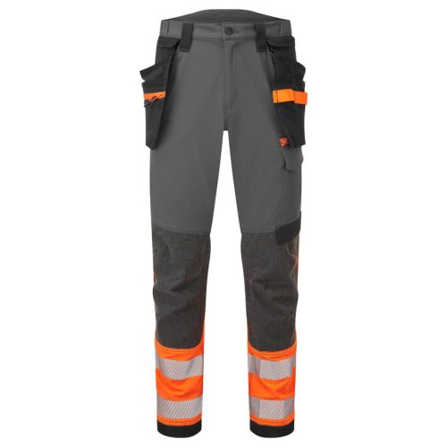 Portwest EV442 EV4 Hi-Vis Stretch Class 1 Holster lengőzsebes nadrág Narancs / Metál szürke - 30