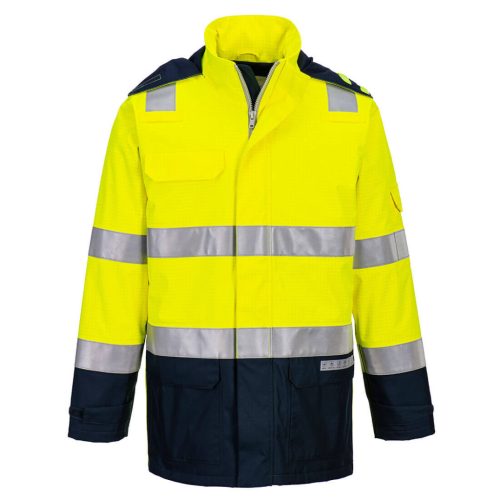 Portwest FR605 Bizflame Rain+ Hi-Vis Light Arc lángálló kabát Sárga / Navy - XL