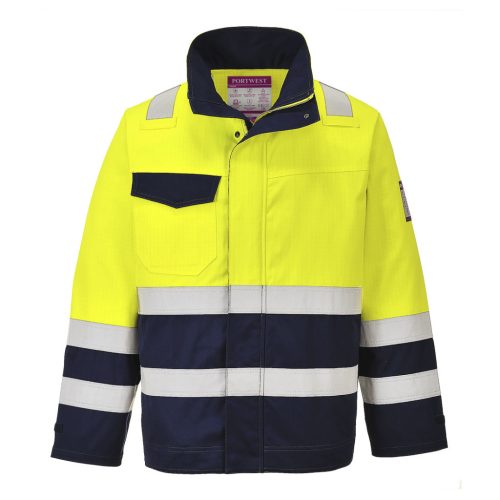 Portwest MV25 Hi-Vis Modaflame munkakabát Sárga / Navy - XL