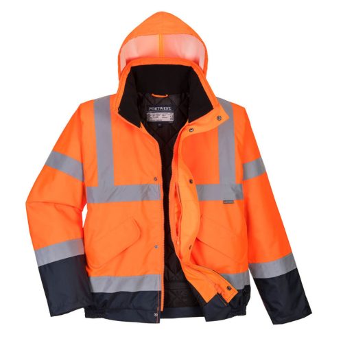 Portwest S266 Hi-Vis kéttónusú bomber kabát Narancs / Navy - XL