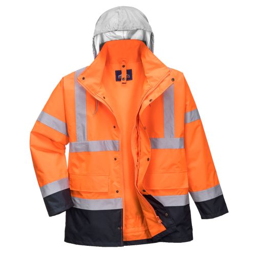 Portwest S471 Hi-Vis 4 az 1-ben Contrast Traffic kabát Narancs / Navy - M